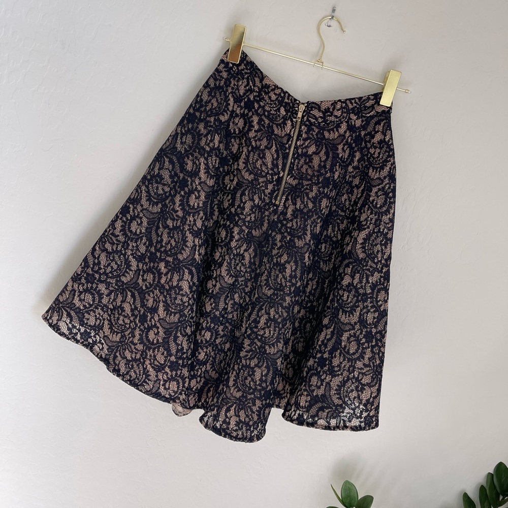 Vanessa Virginia Anthropologie Navy Blue Lace Flare Skirt Sz Small - Picture 4 of 8